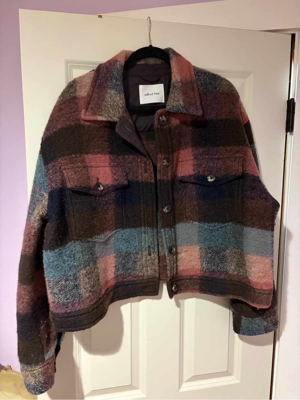 Aritzia Wilfred Plaid Jacket in Pink, Blue & Brown